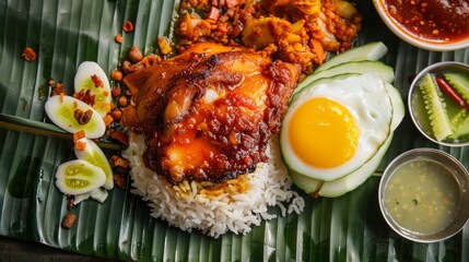 nasi lemak on the banana leaf