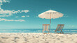 © aekkorn - Beach umbrella with chairs on the sand. summer vacation concept. 3d rendering.