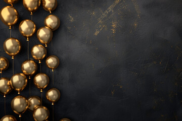 Wall Mural - black wall background with golden air balloons