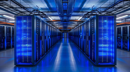 Poster - Modern data center with rows of servers