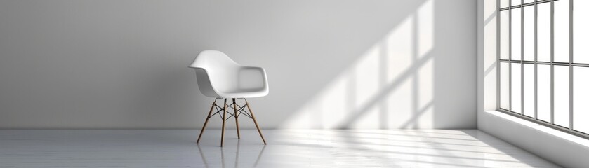 A white chair in empty sunny room.