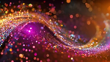 Aufkleber - A vibrant wave of multicolored particles swirls against a dark night sky, creating a sparkling and dynamic visual display of light and color.