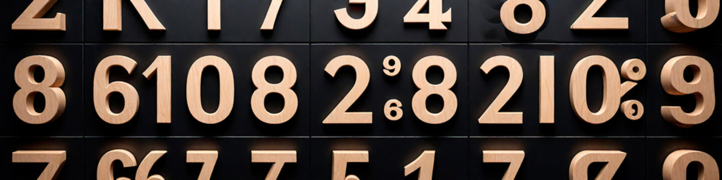 A panoramic backdrop featuring numbers with a wooden effect set against a black background.