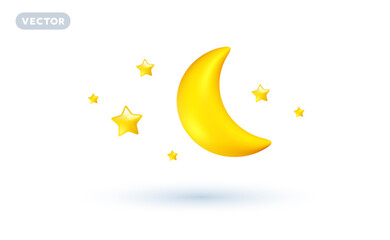 vector weather night illustration of shine yellow color half moon with star on white background with