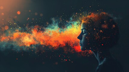 Wall Mural - man with psychological disorder suffering from depression stress and anxiety conceptual illustration of mental illness .stock image