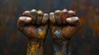 © Emile - The defiant fists of African Americans held high before the Confederate flag represent a potent symbol of resistance and demand for justice, equality.stock image