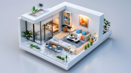 Wall Mural - 3D Flat Icon of Newly Renovated Home Interior Showcasing Modern Updates and Appeal for Sale   Cartoon Style