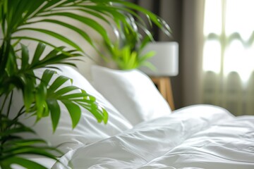 Wall Mural - a white bed with a white pillow and a green plant