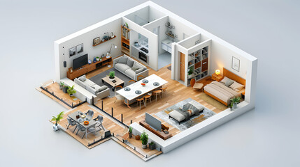 Wall Mural - Modern and Spacious Open Floor Plan Living Area Concept in 3D Flat Icon   Ideal for Home Sale Listing in Cartoon Style