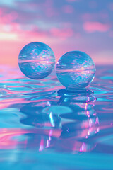 Poster - Water drop in pink and blue tone. luminous holographic style hyper realism.