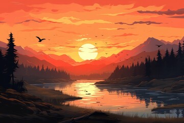 Wall Mural - sunset over the mountains