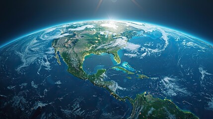 Wall Mural - physical map of america north central and south with high resolution details flattened satellite view of planet earth and its topography elements of this image furnished .illustration
