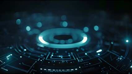 Aufkleber - Blue futuristic infographics on a black background with animated hi-tech glowing circles.