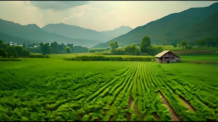 Poster - Green plants surround a shack in the middle of a field.