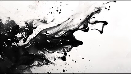 Aufkleber - Grunge ink background. A surreal universe. Black glitter liquid splashes on white..