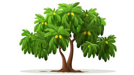 A papaya tree stands alone against a stark white background.
