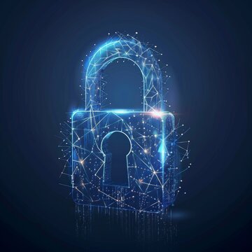Protecting Information with a Digital Padlock on a Dark Blue Background