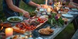 © gunzexx png and bg - This image showcases a festive outdoor dinner party with a beautifully arranged table of food, ideal for social gatherings