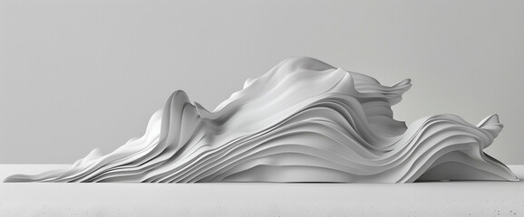 Wall Mural - Develop a sleek and polished wave sculpture characterized by its smooth lines and detailed 3D structure on a solid white background.