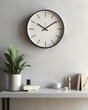 © Montree - Blank wall clock face in a living room, focus on time management copy space, home decor, realistic, Multilayer, cozy living room.