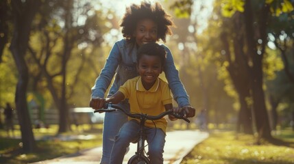 Canvas Print - Mother and Son Enjoying Bike Ride