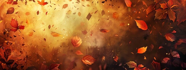 Wall Mural - A rustic, autumn-inspired background with falling leaves and warm colors.