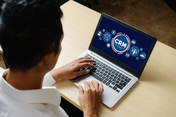 Poster - customer relationship management system on modish computer for crm business and enterprise