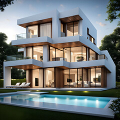 Sticker - Modern luxury villa design, high-end villas, wealthy areas, single family, billionaire lifestyle, swimming pool