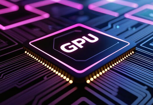 computer video chip with a GPU text on it.  sci-fi style.