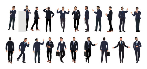 businessman character in different poses. handsome business man in formal suit standing, walking wit