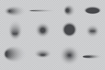 Poster - Blurred shadow set. Transparent background. Vector shadow elements. Realistic soft shapes.