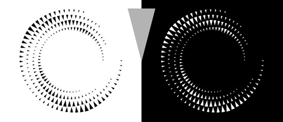 Fototapete - Spiral dotted background with triangles. Design element or icon. Black shape on a white background and the same white shape on the black side.