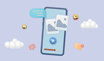 Poster - Social network post mockup. Vector smartphone layout media app user interface template. vector mobile app interface template . instagram notification icon. Vector