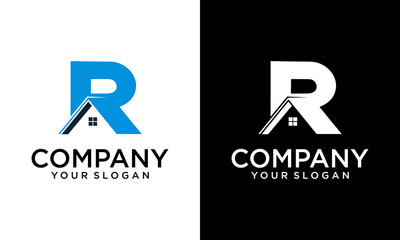 Wall Mural - Creative Logo design of R in vector for construction, home, real estate, building, property. Minimal awesome trendy professional logo design template on black background.