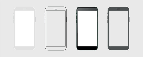 Poster - smartphone mockup in clay, outline, flat style screen. mobile phone vector. phone mock up Isolated on White Background. Vector illustration
