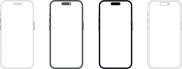 Poster - smartphone mockup in clay, outline, flat style screen. mobile phone vector. phone mock up Isolated on White Background. Vector illustration