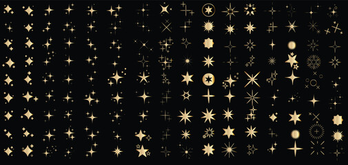 Wall Mural - golden Sparkle star vector icons. Different black sparkles icons. Star sparkles symbol. Shine icons. Stars sparkles. Stars sparkle illustration sign collection.