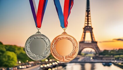Wall Mural - medals against the backdrop of paris with the eiffel tower in a blurred background