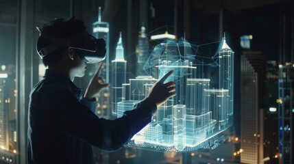 Poster - Architect uses Mixed Augmented Reality Software and Gestures to Design, Manipulate Buildings in Three Dimensions. VFX Special Visual Effects.