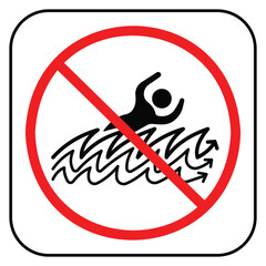 Sticker - Dangerous current. Do not swim on sea, ocean, or river water banner sign illustration icon isolated on square white background. Simple flat drawing for poster prints and web icons.