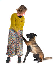 Poster - malinois and woman in studio