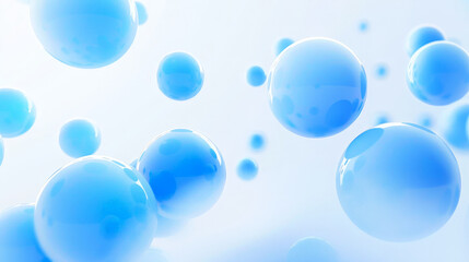 on a white background, blue bubbles flying through the air, soft lighting, minimalism