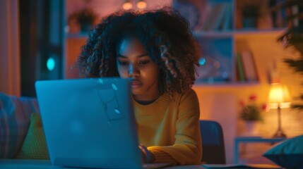 Poster - Multiethnic Young Teenage Girl is attending online classes, talking to her teacher about an exam, and doing schoolwork.