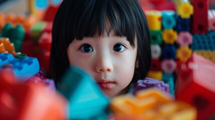 Wall Mural - A Child Amidst Colorful Blocks