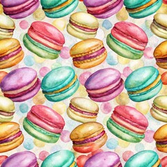 Watercolor colorful macaroon in seamless pattern