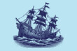 © Victoria - Old ship sinking during a storm. Vintage retro engraving illustration. Black icon, isolated element