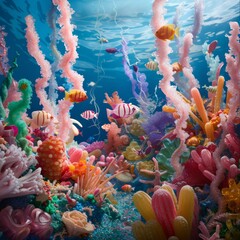 Poster - A colorful underwater scene with many fish and coral