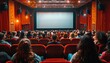 © Creative_Bringer - A captive audience in a cinema looking at a large blank screen waiting for a movie
