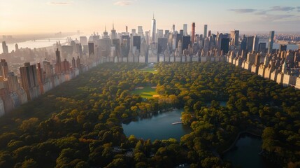 Wall Mural - An aerial view of Manhattan skyscrapers, landmarks and residential buildings. Aerial view of New York City from a helicopter