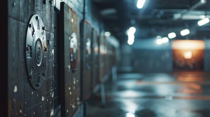 Poster - A dark room with a metal door with a keyhole